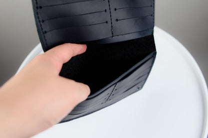 Handmade Mens Black Crazy Horse Leather Wallet Long 16 Card Slots Two Bill Compartments
