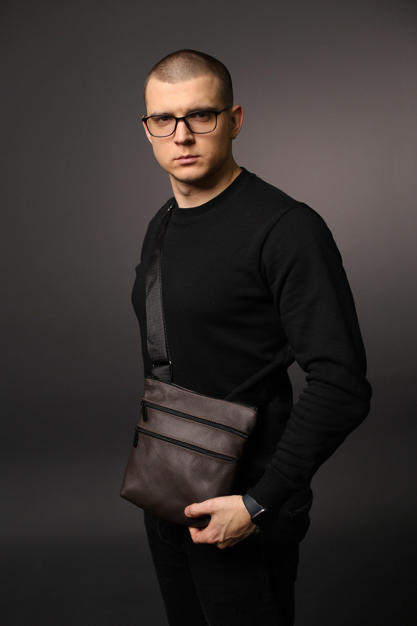Handmade Brown Genuine Leather Messenger Bag Gift for Him