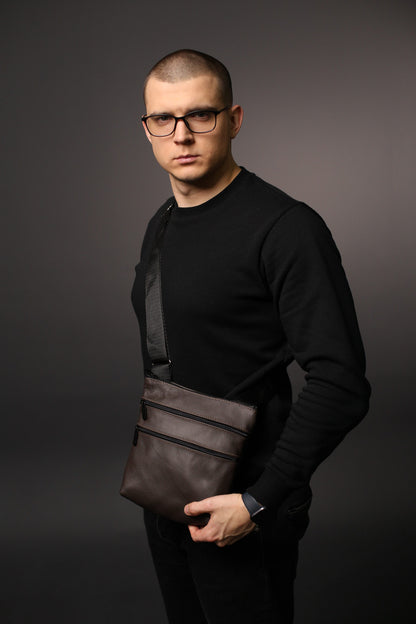 Handmade Brown Genuine Leather Messenger Bag Gift for Him
