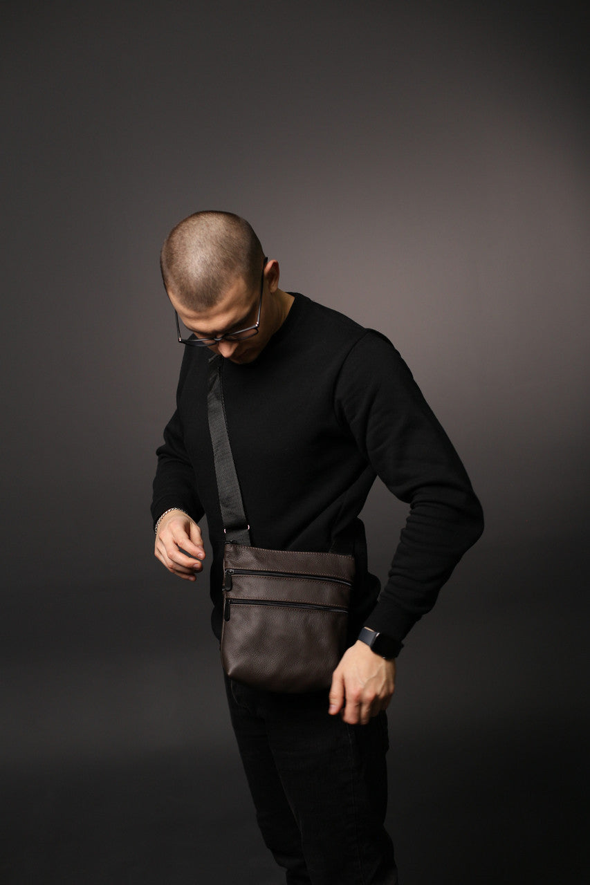 Handmade Brown Genuine Leather Messenger Bag Gift for Him