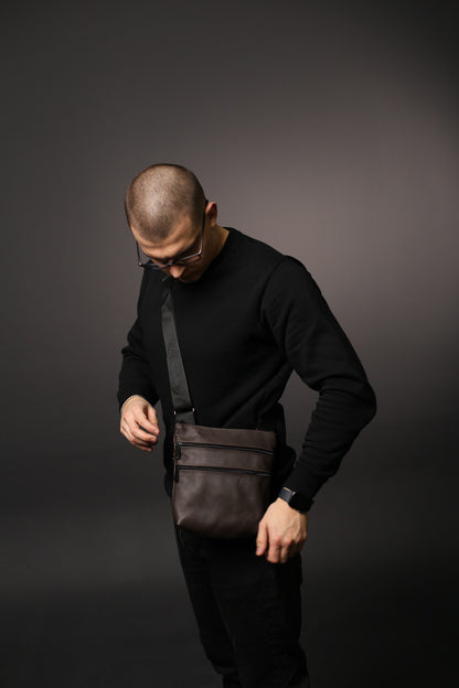 Handmade Brown Genuine Leather Messenger Bag Gift for Him