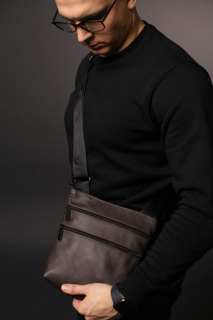 Handmade Brown Genuine Leather Messenger Bag Gift for Him
