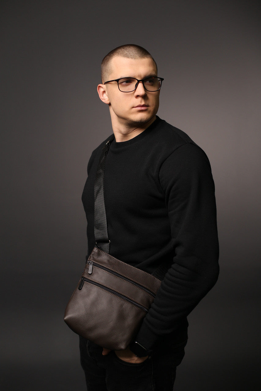 Handmade Brown Genuine Leather Messenger Bag Gift for Him