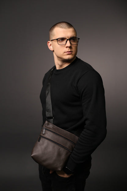 Handmade Brown Genuine Leather Messenger Bag Gift for Him