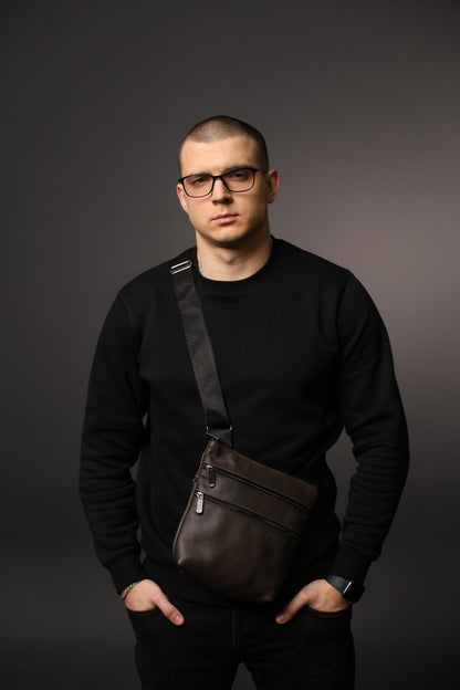 Handmade Brown Genuine Leather Messenger Bag Gift for Him