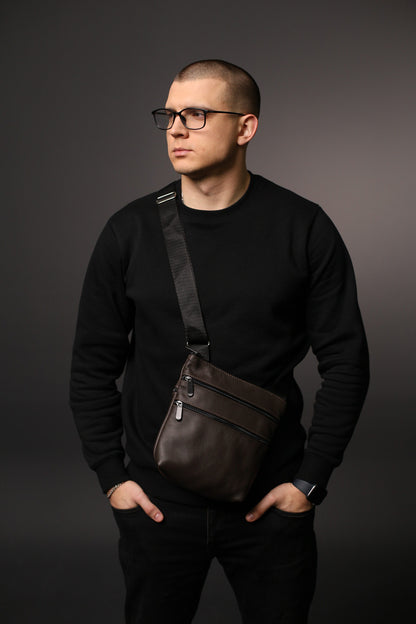 Handmade Brown Genuine Leather Messenger Bag Gift for Him