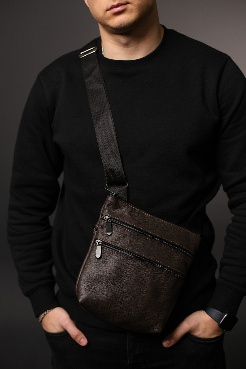 Handmade Brown Genuine Leather Messenger Bag Gift for Him