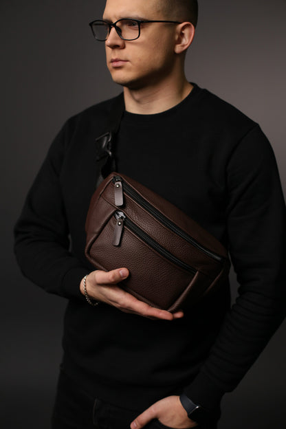 Mens Leather Banana Bag Brown Handmade Waist Bag Crossbody Fanny Pack Gift for Him