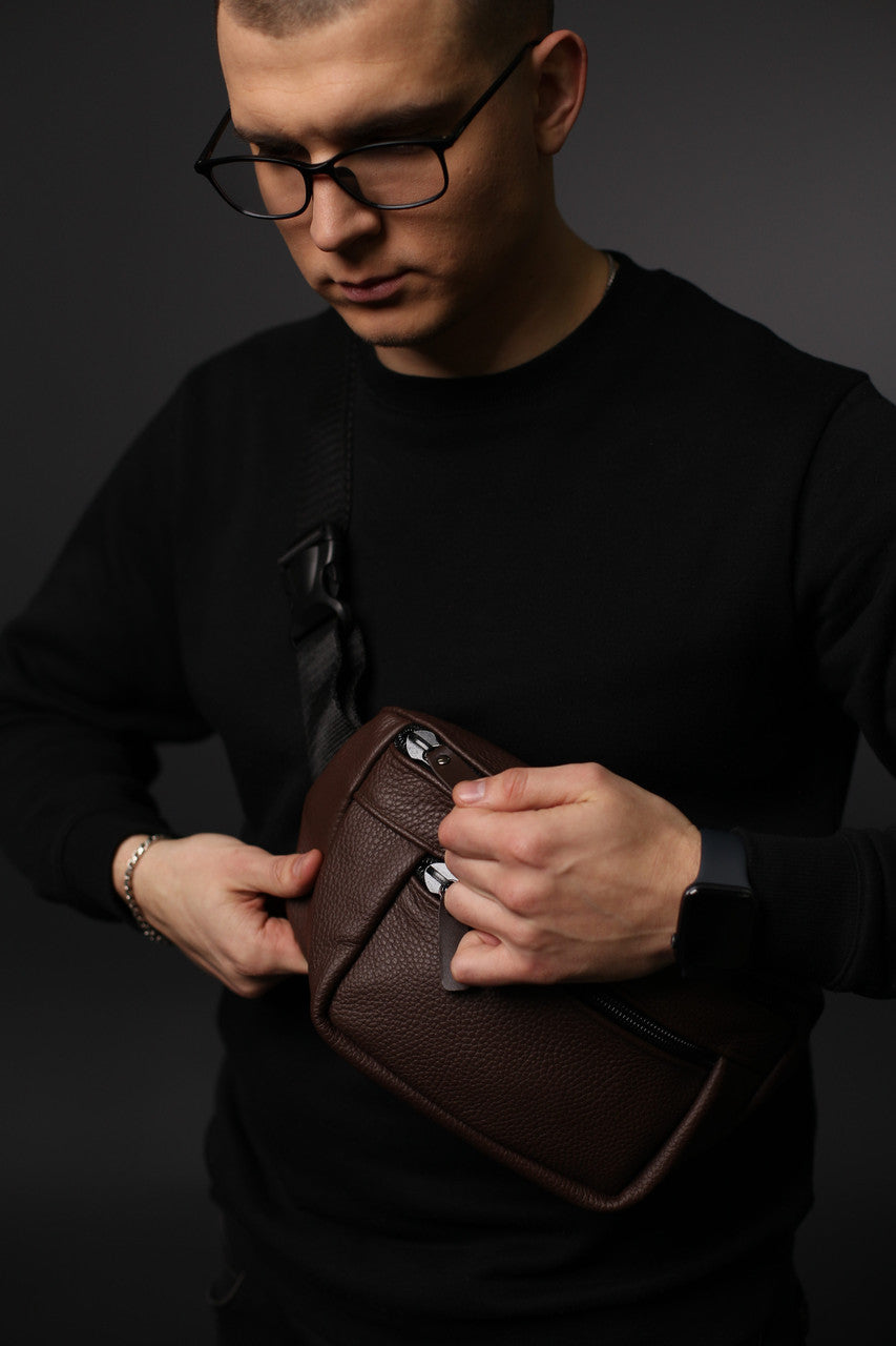 Mens Leather Banana Bag Brown Handmade Waist Bag Crossbody Fanny Pack Gift for Him