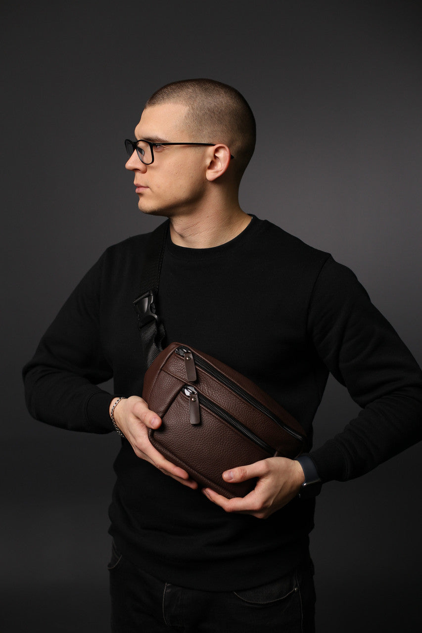 Mens Leather Banana Bag Brown Handmade Waist Bag Crossbody Fanny Pack Gift for Him