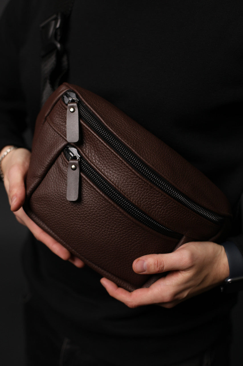 Mens Leather Banana Bag Brown Handmade Waist Bag Crossbody Fanny Pack Gift for Him