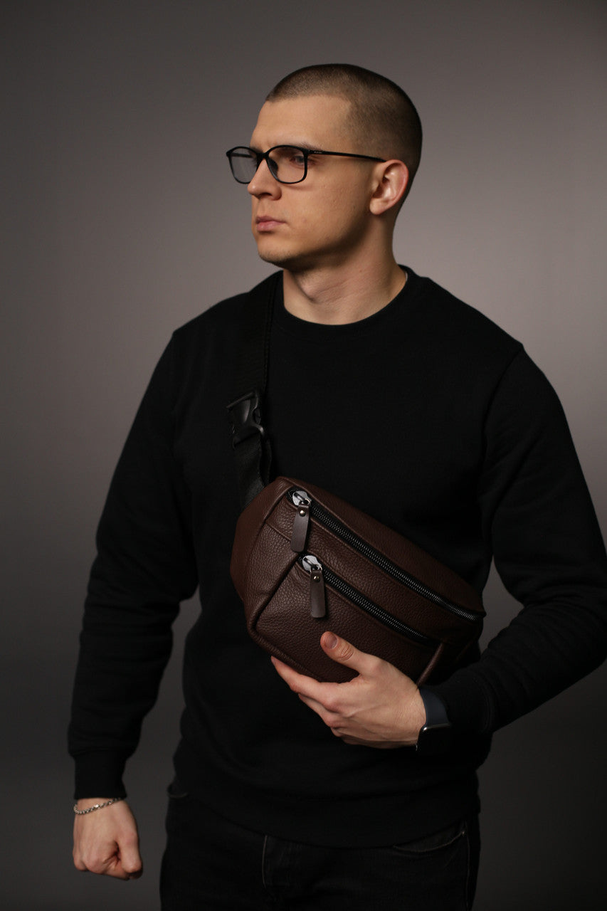 Mens Leather Banana Bag Brown Handmade Waist Bag Crossbody Fanny Pack Gift for Him