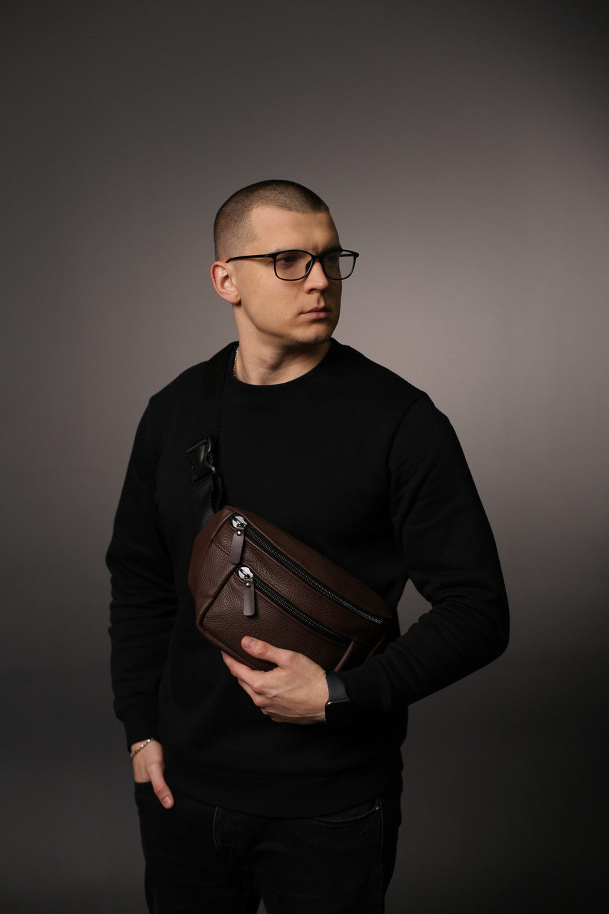 Mens Leather Banana Bag Brown Handmade Waist Bag Crossbody Fanny Pack Gift for Him