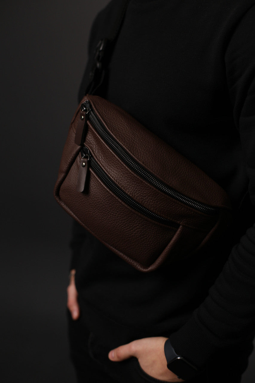 Mens Leather Banana Bag Brown Handmade Waist Bag Crossbody Fanny Pack Gift for Him
