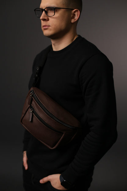 Mens Leather Banana Bag Brown Handmade Waist Bag Crossbody Fanny Pack Gift for Him