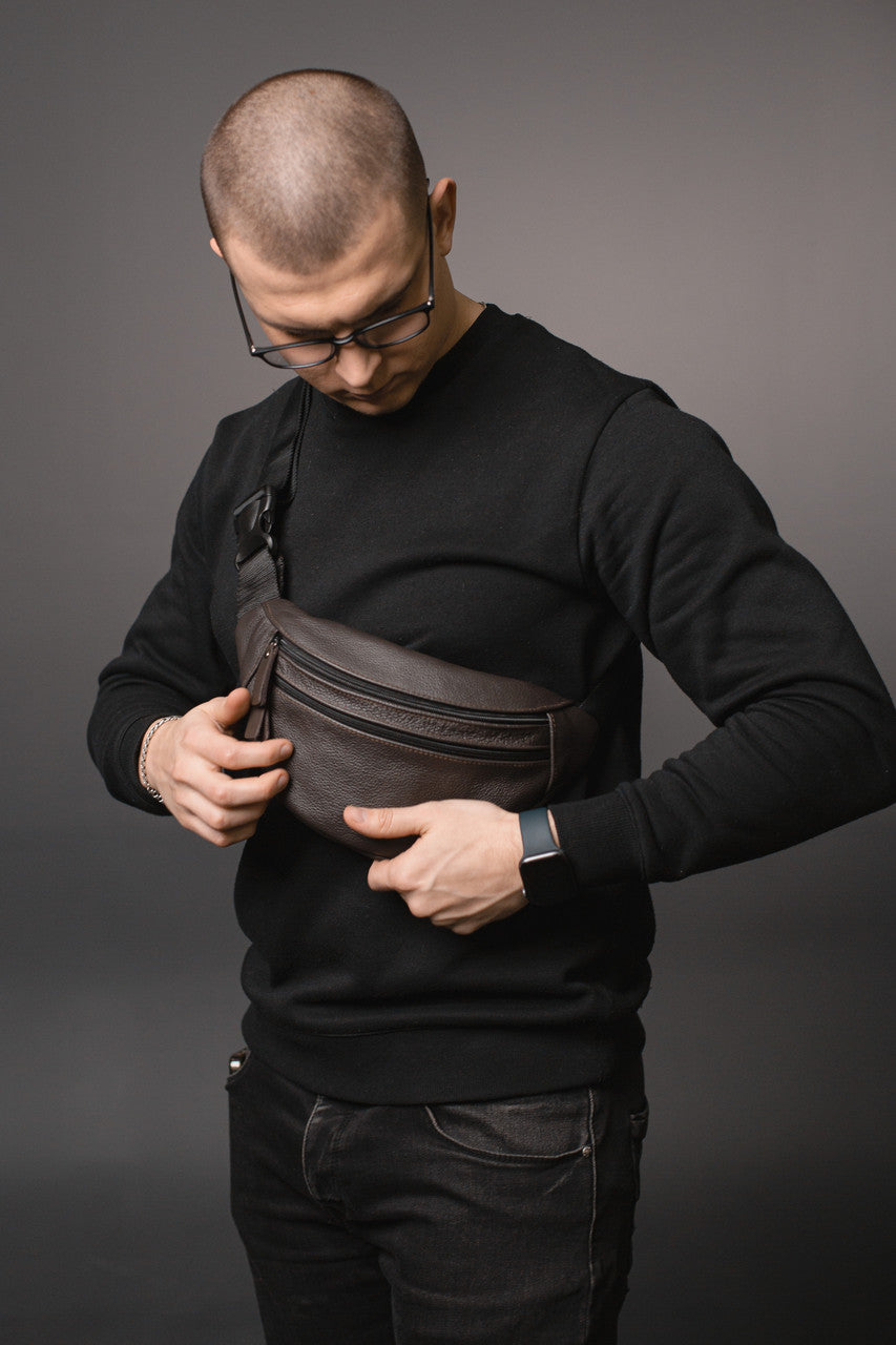 Handmade Brown Genuine Leather Mens Banana Bag Gift for Him Waist Bag