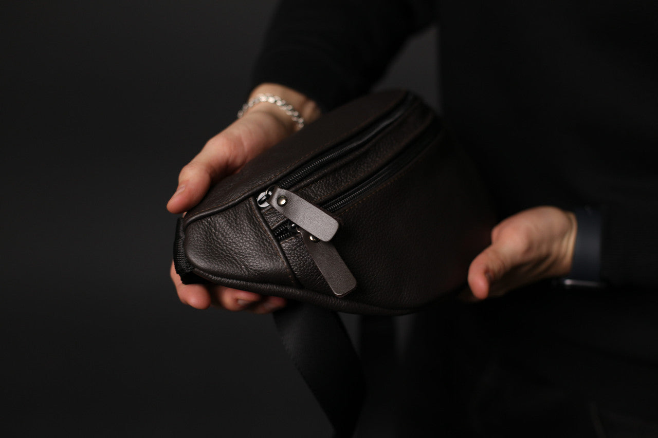 Handmade Brown Genuine Leather Mens Banana Bag Gift for Him Waist Bag