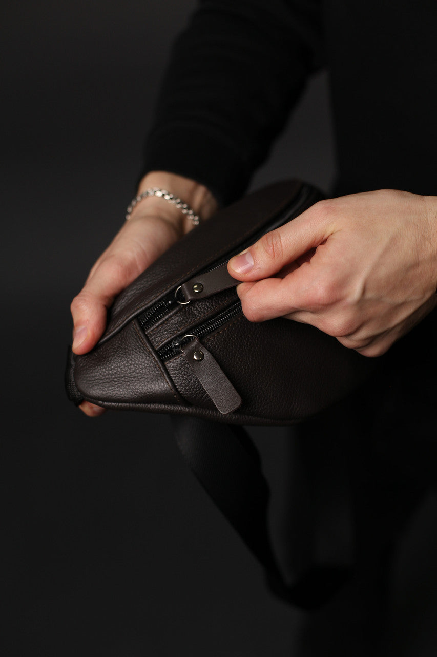Handmade Brown Genuine Leather Mens Banana Bag Gift for Him Waist Bag