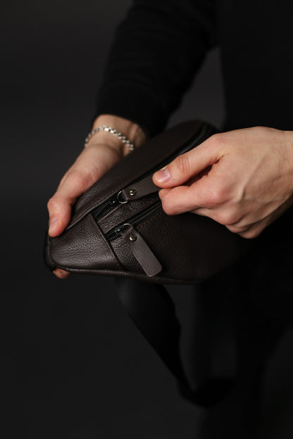 Handmade Brown Genuine Leather Mens Banana Bag Gift for Him Waist Bag
