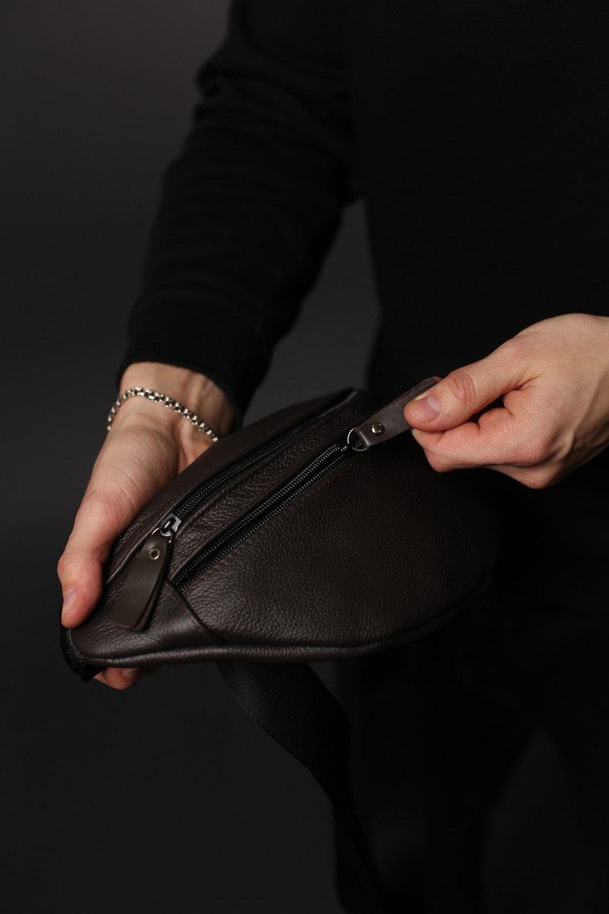 Handmade Brown Genuine Leather Mens Banana Bag Gift for Him Waist Bag