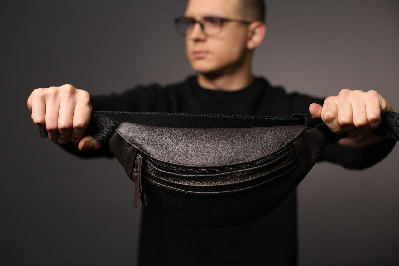 Handmade Brown Genuine Leather Mens Banana Bag Gift for Him Waist Bag