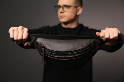 Handmade Brown Genuine Leather Mens Banana Bag Gift for Him Waist Bag
