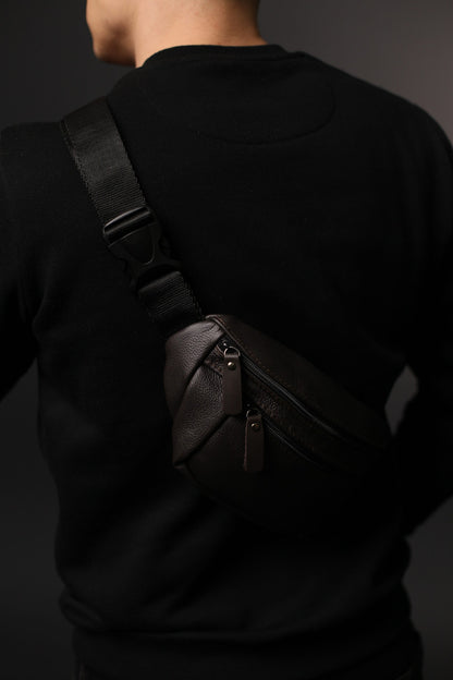Handmade Men Genuine Leather Brown Waist Bag Banana Bag Gift for Him