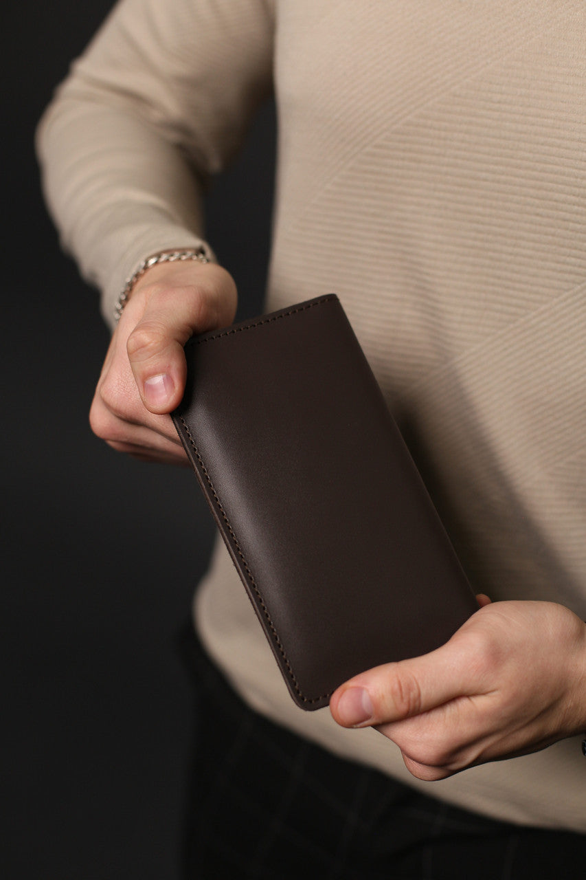 Handmade Brown Genuine Leather Mens Long Wallet Gift for Him