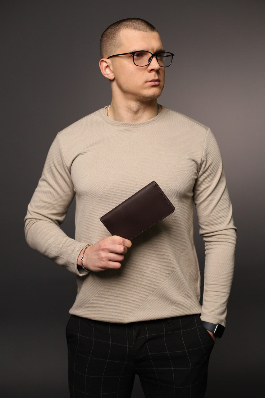 Handmade Brown Genuine Leather Mens Long Wallet Gift for Him