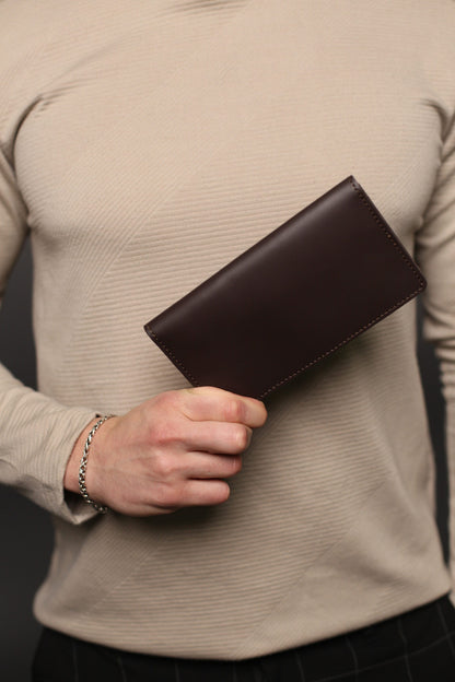 Handmade Brown Genuine Leather Mens Long Wallet Gift for Him