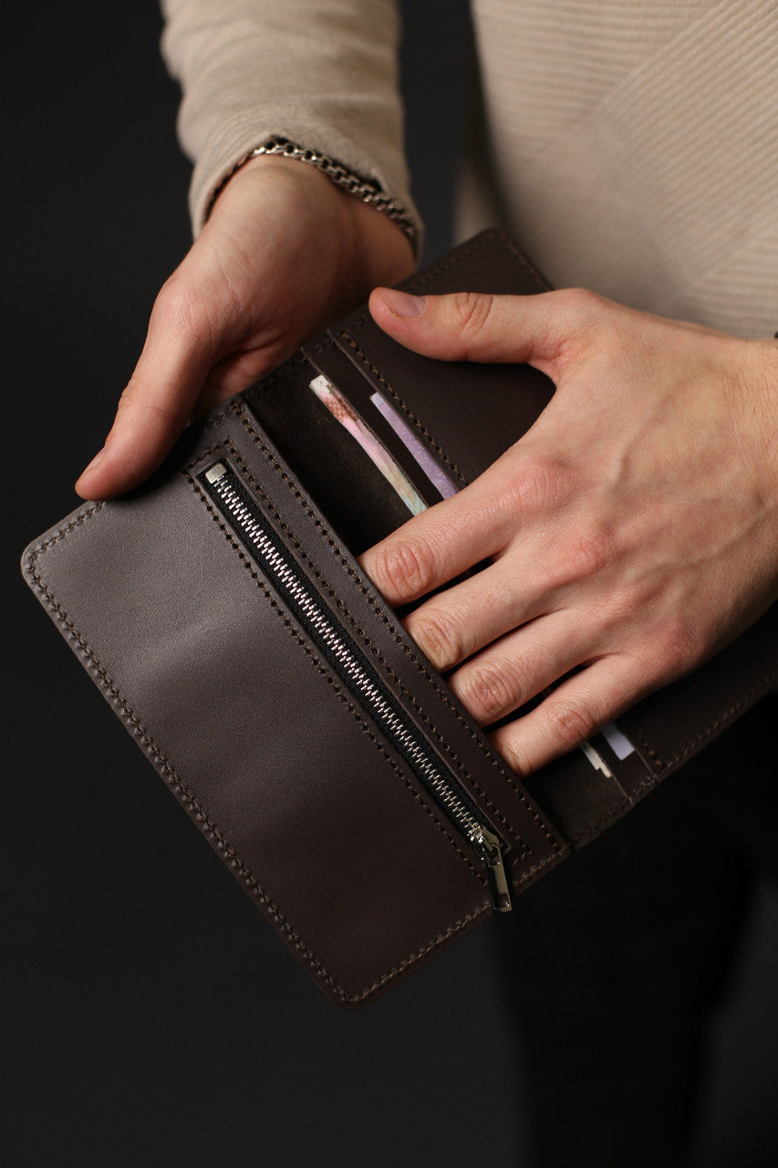 Handmade Brown Genuine Leather Mens Long Wallet Gift for Him