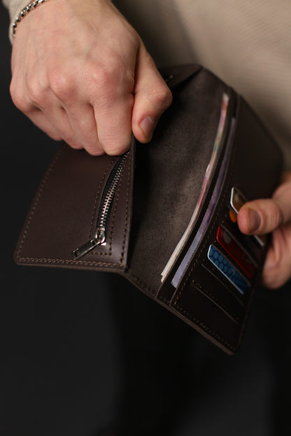 Handmade Brown Genuine Leather Mens Long Wallet Gift for Him