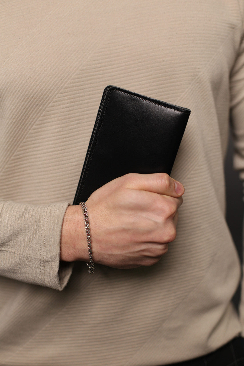 Handmade Black Leather Mens Wallet Gift For Him Classic Long Wallet