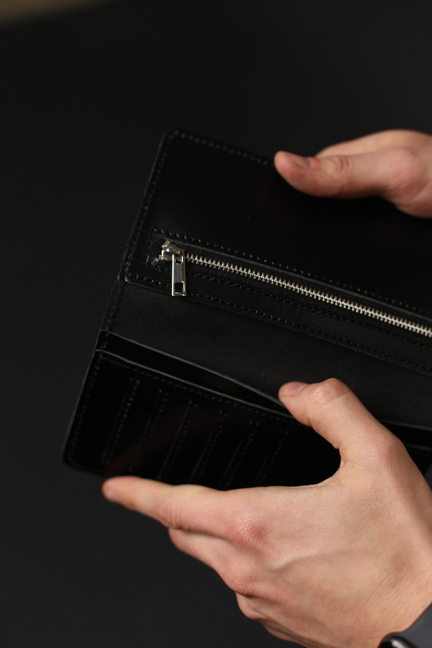 Handmade Black Leather Mens Wallet Gift For Him Classic Long Wallet