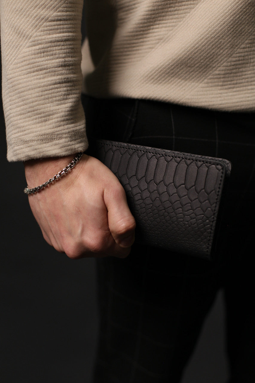 Handmade Mens Wallet Genuine Leather Black Python Embossing Gift for Him