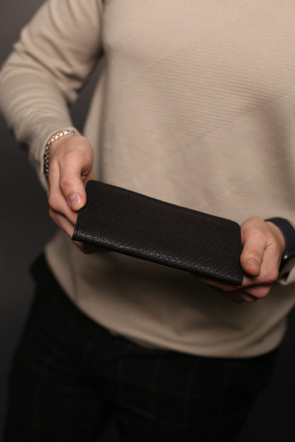 Handmade Mens Wallet Genuine Leather Black Python Embossing Gift for Him