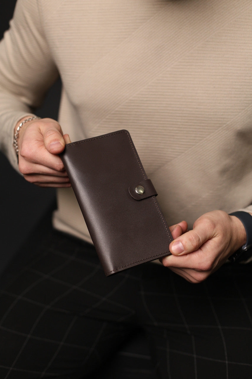 Handmade Genuine Leather Mens Wallet Brown Long Wallet Gift for Him