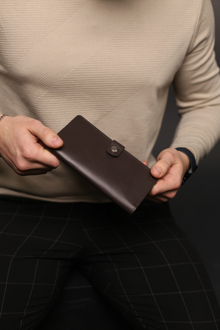 Handmade Genuine Leather Mens Wallet Brown Long Wallet Gift for Him