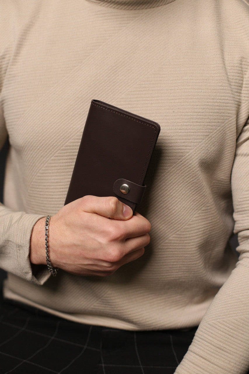 Handmade Genuine Leather Mens Wallet Brown Long Wallet Gift for Him