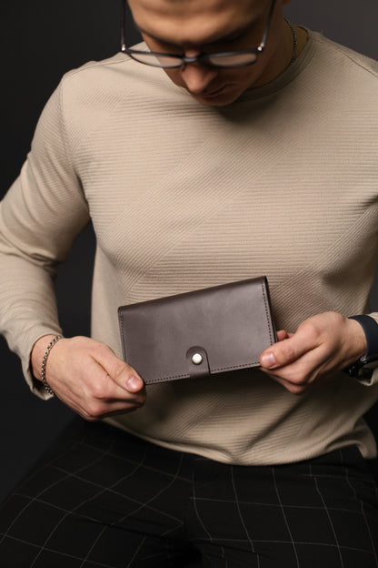 Handmade Genuine Leather Mens Wallet Brown Long Wallet Gift for Him