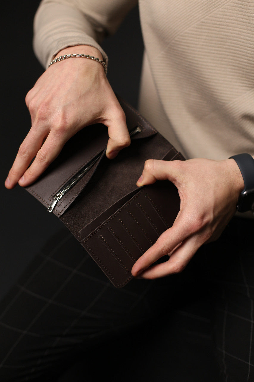 Handmade Genuine Leather Mens Wallet Brown Long Wallet Gift for Him