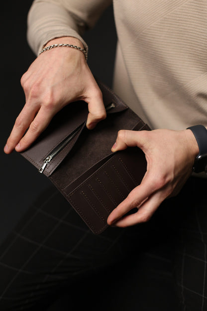Handmade Genuine Leather Mens Wallet Brown Long Wallet Gift for Him