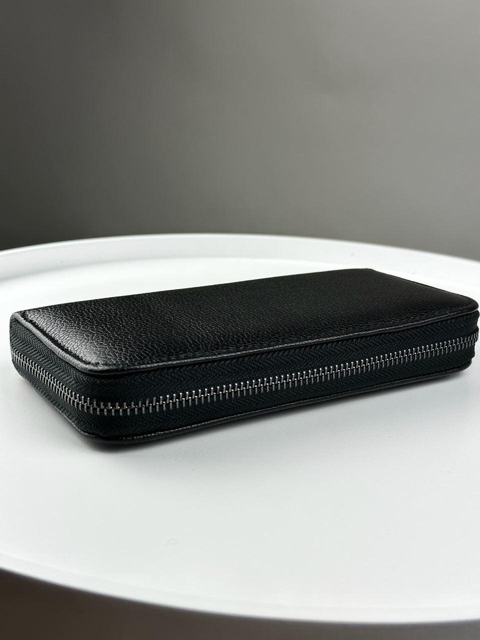 Handmade Black Genuine Leather Mens Clutch Wallet Gift for Him Wrist Strap Zip Closure
