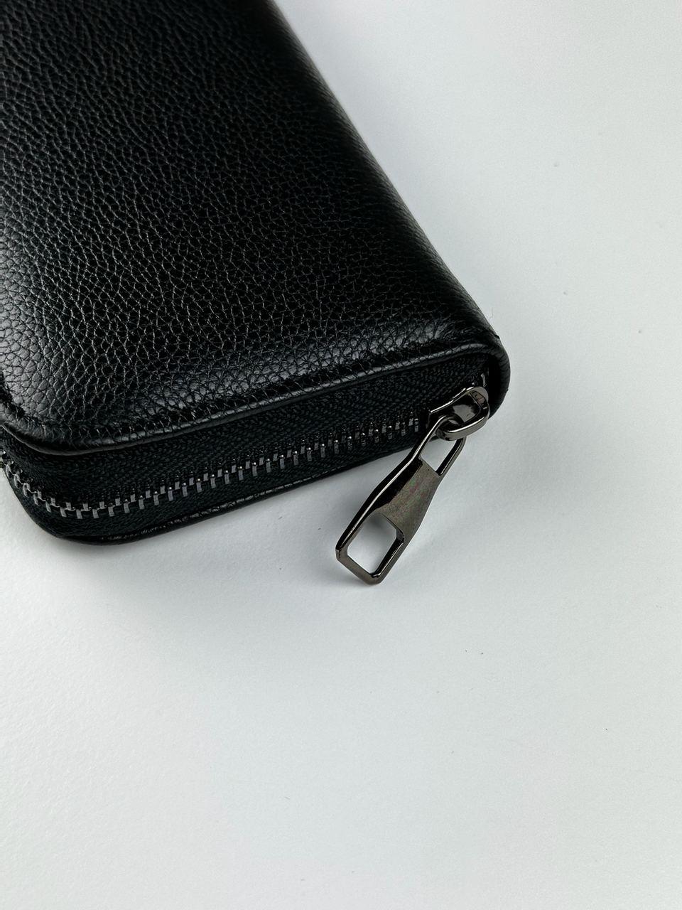 Handmade Black Genuine Leather Mens Clutch Wallet Gift for Him Wrist Strap Zip Closure