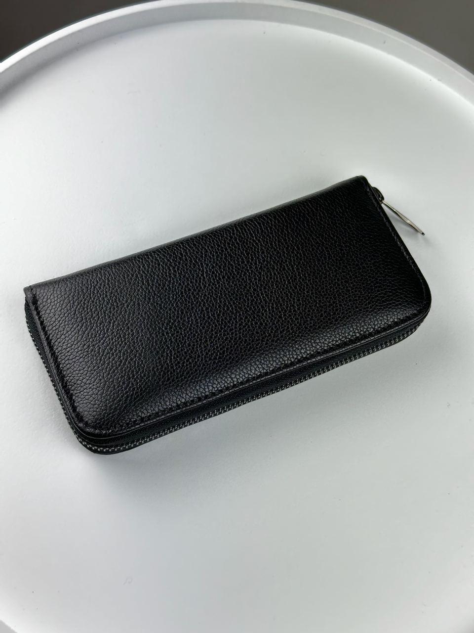 Handmade Black Genuine Leather Mens Clutch Wallet Gift for Him Wrist Strap Zip Closure
