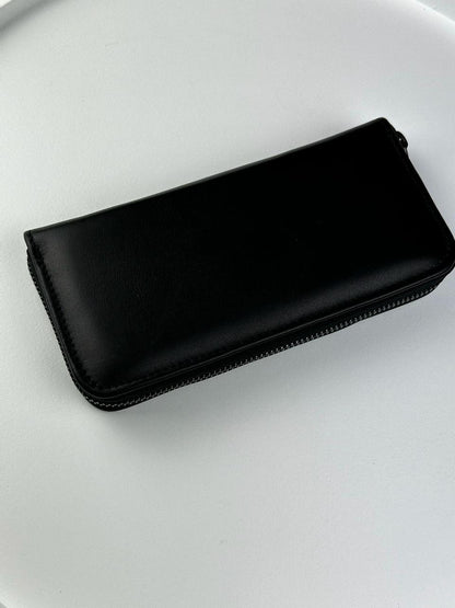 Mens Handmade Genuine Leather Clutch Wallet Black Wristlet Gift for Him