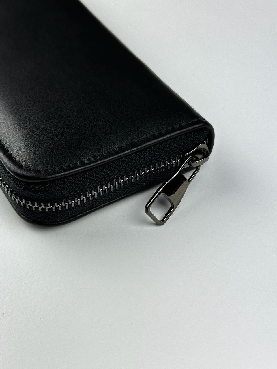 Mens Handmade Genuine Leather Clutch Wallet Black Wristlet Gift for Him