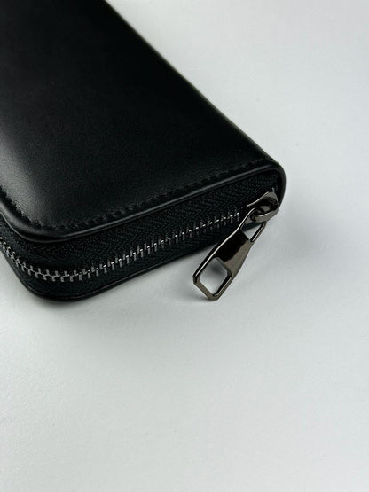 Mens Handmade Genuine Leather Clutch Wallet Black Wristlet Gift for Him