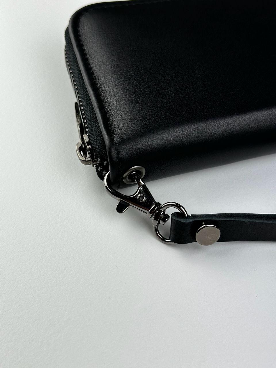 Mens Handmade Genuine Leather Clutch Wallet Black Wristlet Gift for Him