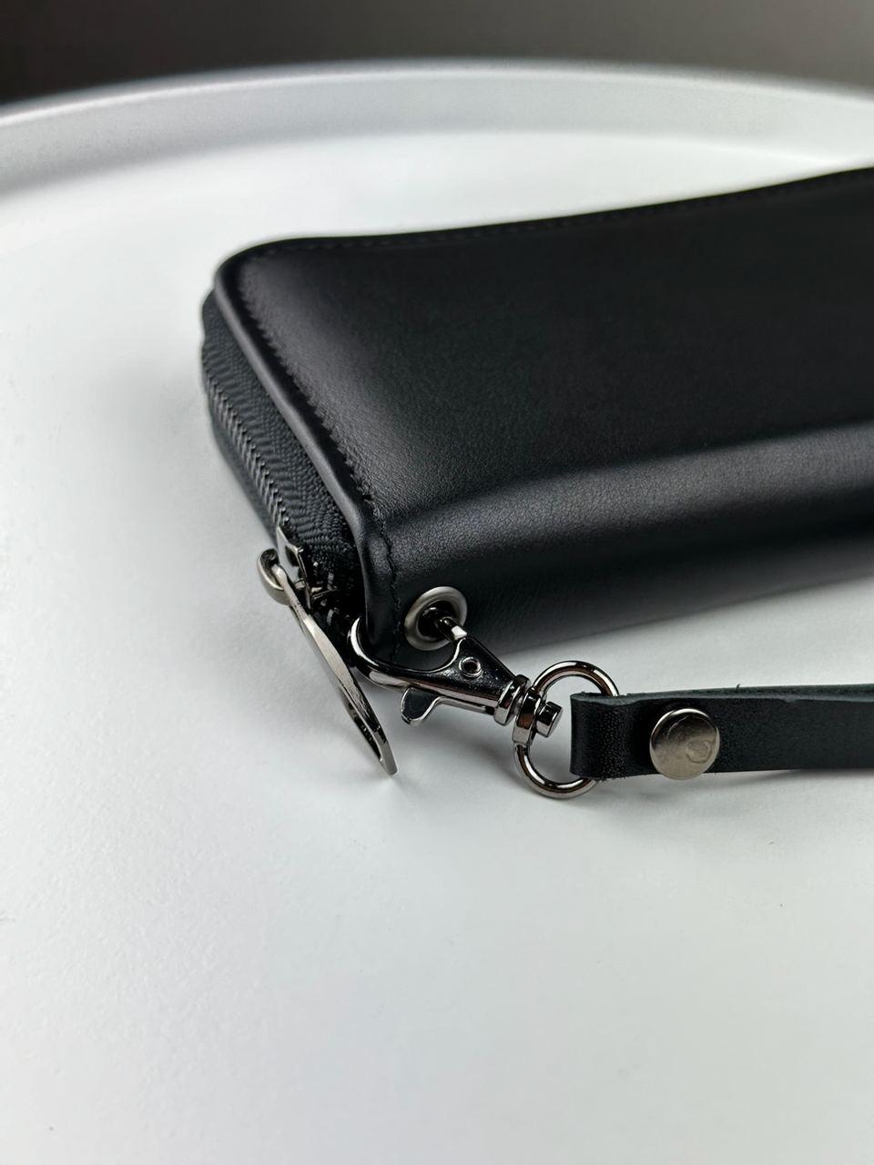 Mens Handmade Genuine Leather Clutch Wallet Black Wristlet Gift for Him